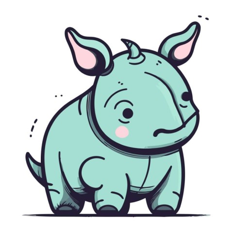 Cute cartoon rhinoceros on white background. Vector illustration