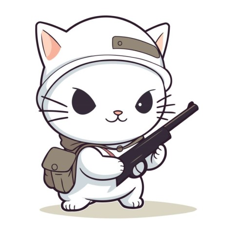 Illustration of a Cute Cartoon Cat with a Rifle in his Hand