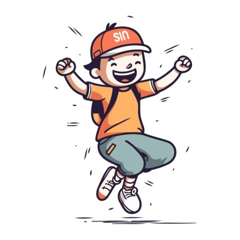 Cute little boy jumping and running. Vector illustration in cart