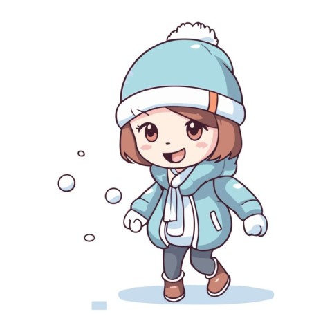 Cute little girl in winter clothes. Winter fashion. Vector illus