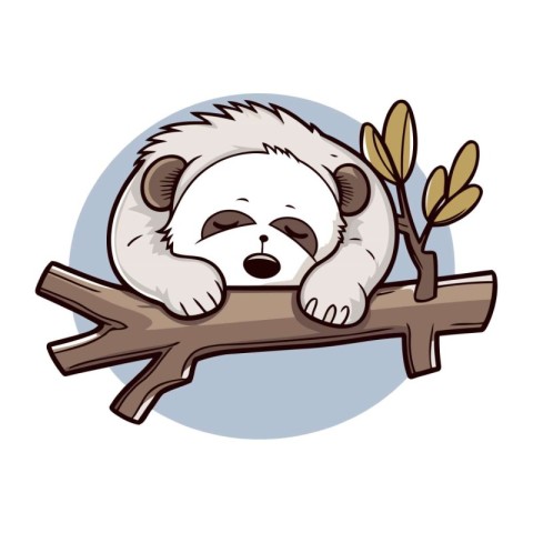 Panda sleeping on a branch. Cute cartoon vector illustration.