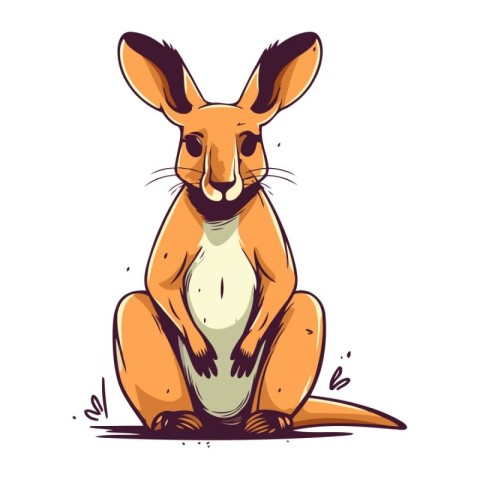 Kangaroo sitting on the ground. Hand drawn vector illustration.