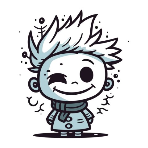 Cute cartoon boy with funny expression. Vector illustration isol