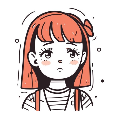 Angry little girl with red hair. Vector illustration in sketch s