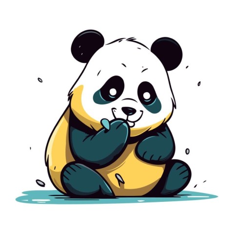 Cute cartoon panda sitting on the ground. Vector illustration.