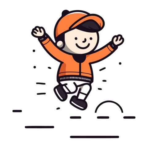 cute little boy in winter clothes jumping in the air vector illu