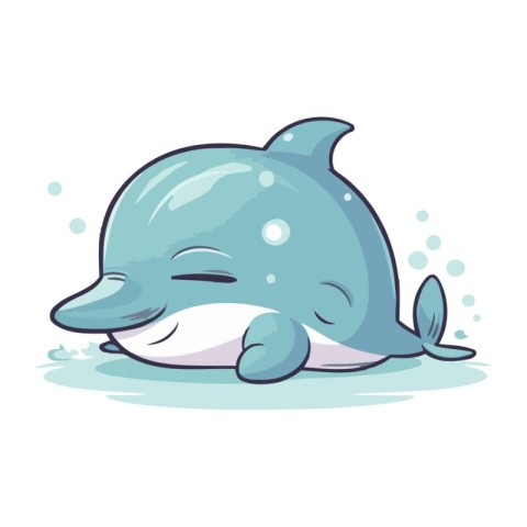 Cute cartoon dolphin. Vector illustration isolated on a white ba