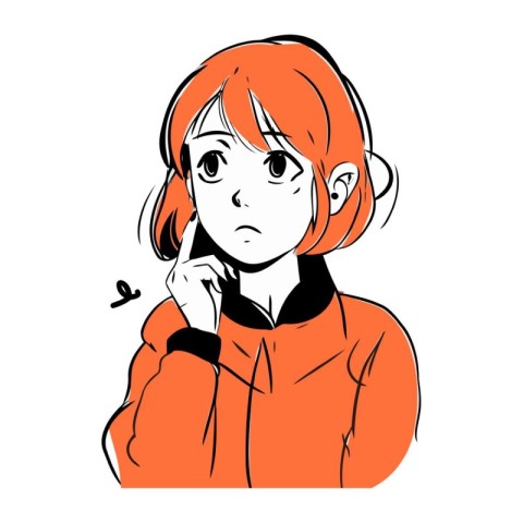 Illustration of a woman with red hair and a sad face.