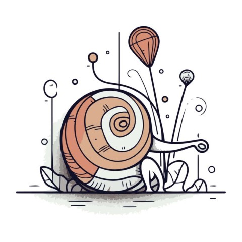 Vector illustration of snail in doodle style on white background