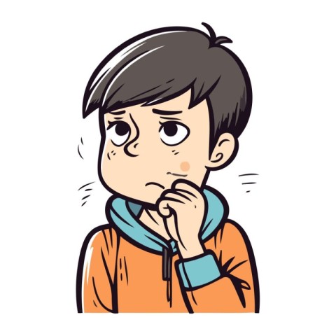 Illustration of a boy suffering from a cold. Vector cartoon.