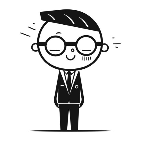 Businessman wearing glasses. Vector illustration in black and wh