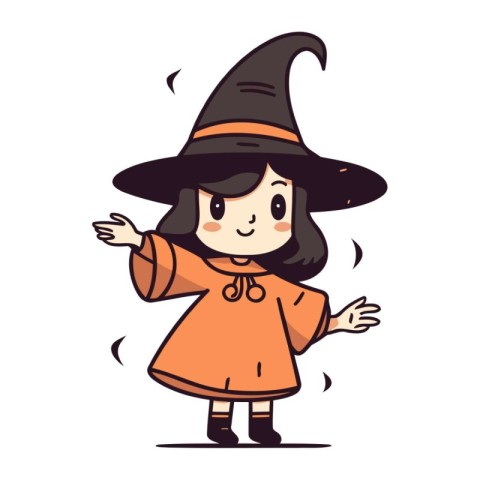 Cute little girl in halloween costume. Vector illustration.