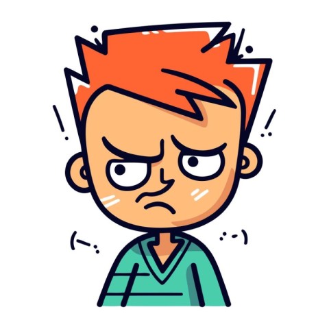 Angry boy cartoon character vector illustration. Emotional boy f