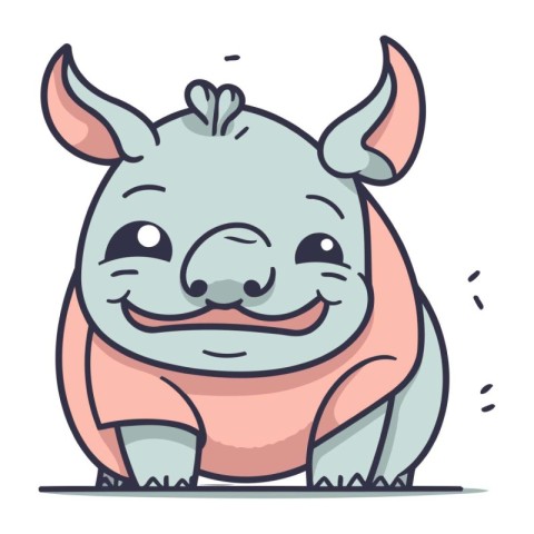 Cute cartoon rhinoceros. Vector illustration of a rhinoceros.