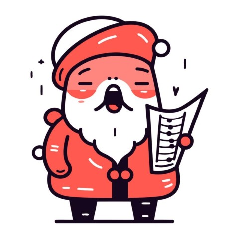 Santa Claus reading a letter. Vector illustration in line art st