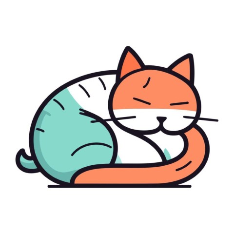 Cute cartoon cat sleeping. Colorful vector illustration in flat