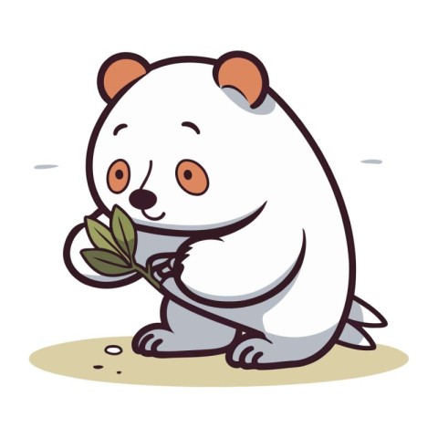 Illustration of Cute Cartoon Polar Bear with a Leaf in Its Mouth