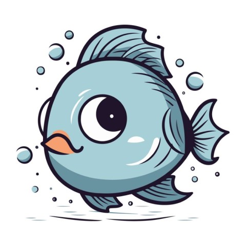 Cartoon blue fish on white background. Vector illustration for y