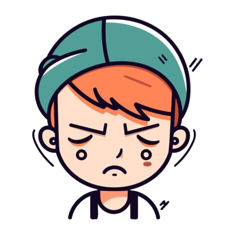 Illustration of a sad boy wearing a bandage on his head