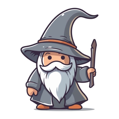 Witch with a spear in his hand. Cartoon vector illustration.