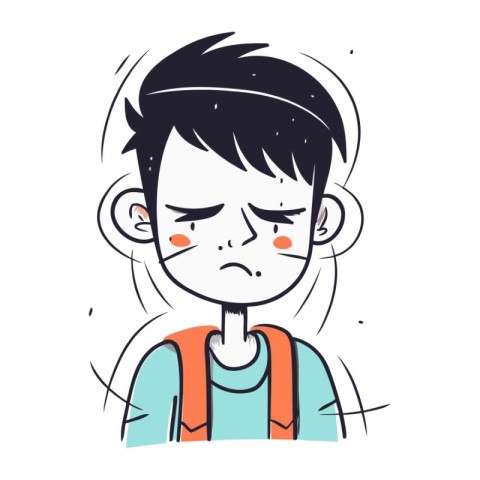 Sad boy cartoon character. Vector illustration in doodle style.