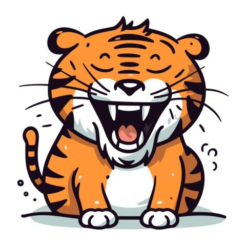 Vector illustration of a tiger with a big smile. Isolated on whi