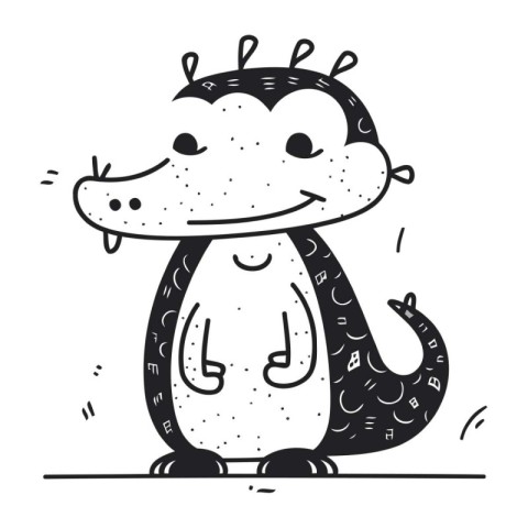 Cute crocodile. Black and white vector illustration in doodle st