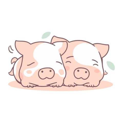 Vector illustration of two cute pigs. Isolated on white backgrou