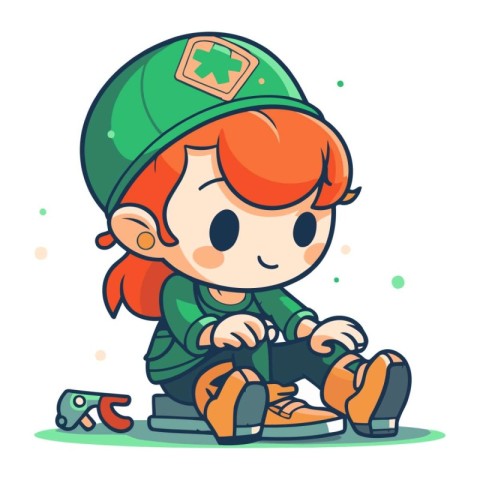 Little girl playing video games. Cute vector illustration in car