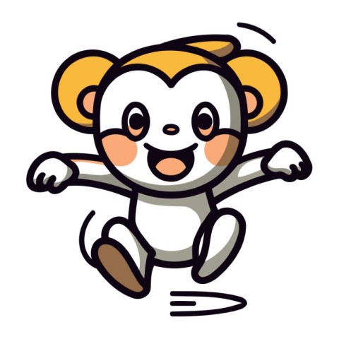 Cute monkey jumping isolated on white background. Vector illustr