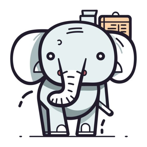 Vector illustration of cute cartoon elephant with suitcase. Isol