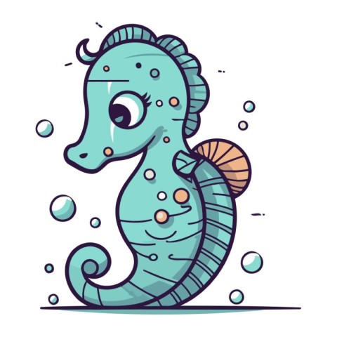 Cute cartoon seahorse. Sea animal. Vector illustration.