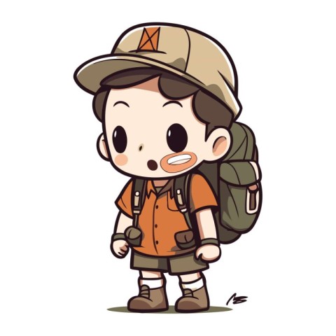 Boy scout with backpack. Vector illustration isolated on white b