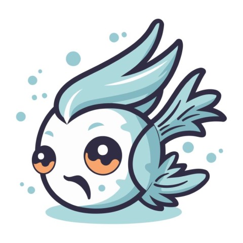 Funny cartoon kawaii fish with wings. Vector illustration.