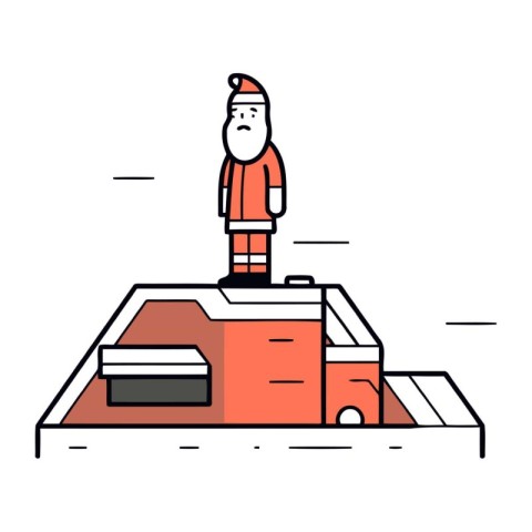 Santa Claus standing on the top of the mountain. Vector illustra