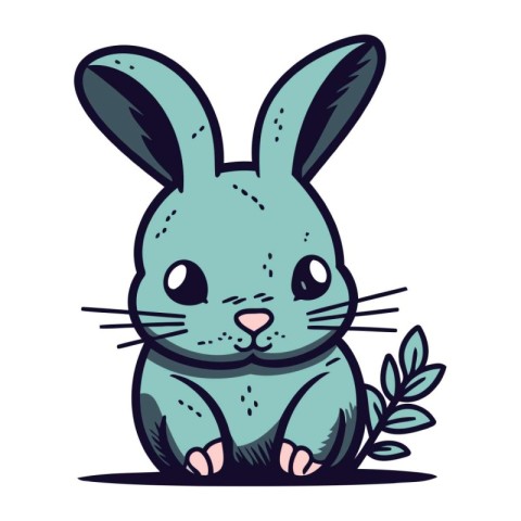 Cute cartoon rabbit with leaves. Vector illustration of a bunny.