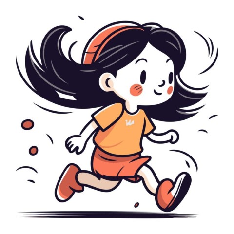 Running girl with long hair. Vector illustration of a sporty gir