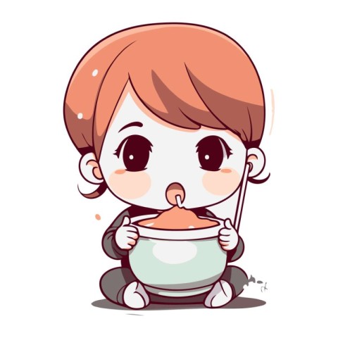 Illustration of a Cute Little Girl Holding a Bowl of Soup
