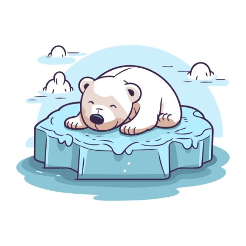 Cute polar bear sleeping on an ice floe. Vector illustration.