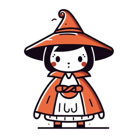 Cute cartoon witch in a hat and costume. Vector illustration.