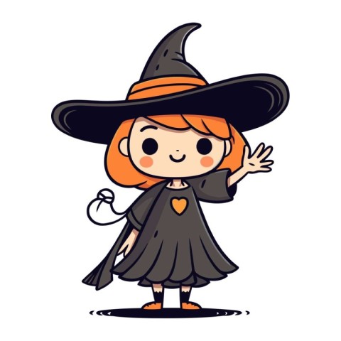 Cute little girl in a witch costume. Vector illustration isolate