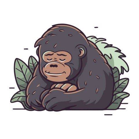 Vector illustration of a gorilla sleeping in the jungle isolated