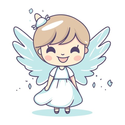 Cute little girl with angel wings. Vector illustration. Cartoon