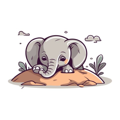 Cute elephant on the rock. Vector illustration of cartoon animal