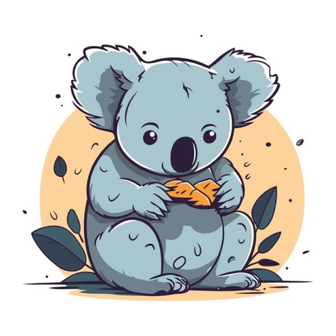 Cute cartoon koala with carrot. Vector illustration in a flat st