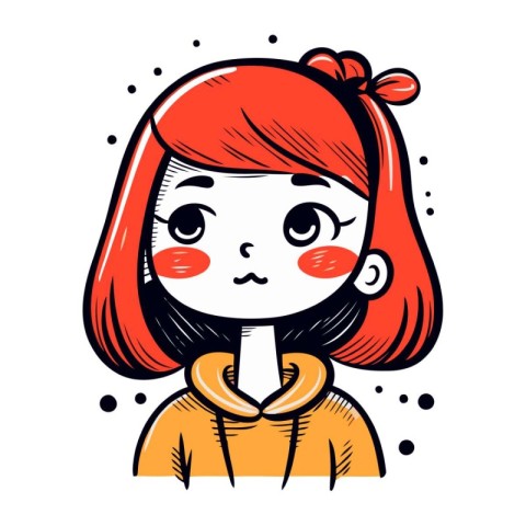 Vector illustration of a cute girl with red hair. Cartoon style.