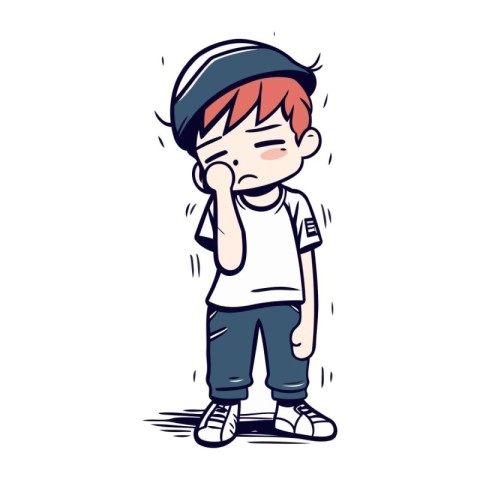 Cute cartoon boy in a cap and t shirt. Vector illustration.