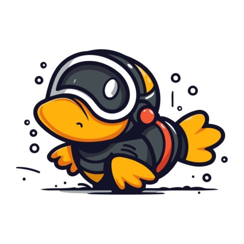 Cute cartoon penguin in a spacesuit. Vector illustration.