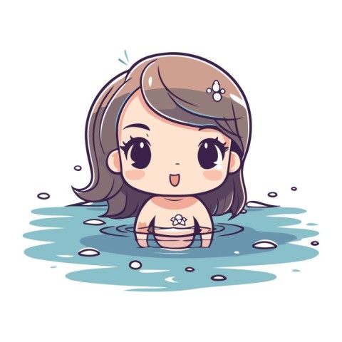 Cute little girl bathed in the water. Vector illustration.