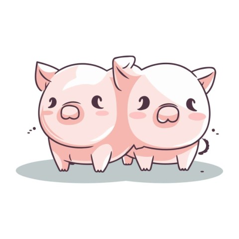 Vector illustration of two cute cartoon pigs. Isolated on white